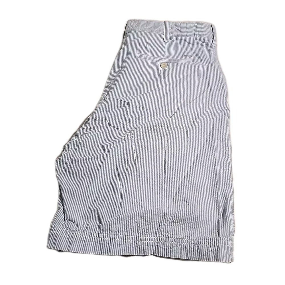 Izod Mens Seersucker Chino Shorts Blue and White Stripped 40 Flat Front